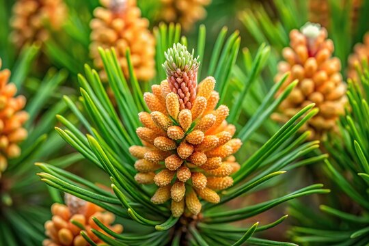 pine tree with dense flowers in garden