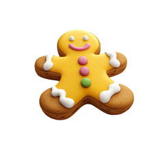 Naklejka premium a gingerbread man 3D icon holiday treat decorated with icing isolated on white and transparent background