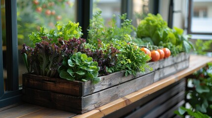 Urban balcony organic garden. Vegetable gardening