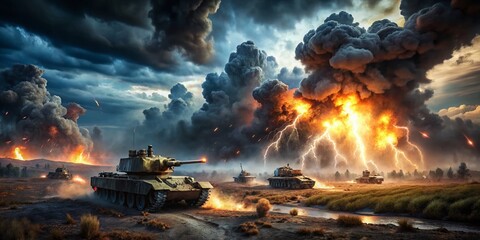 Storm of Steel: Explosive Tank Warfare Under Lightning Strikes and Fiery Chaos