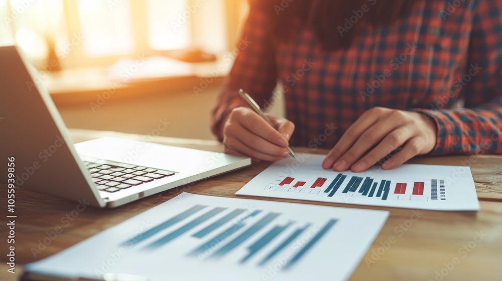 Poster analyzing business data key insights and trends from financial reports and graphs for strategic plan