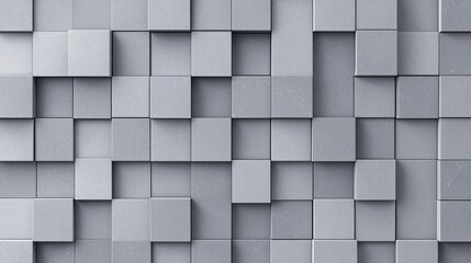 Abstract geometric pattern of interconnected square blocks in various shades of gray.