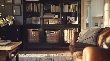 Fototapeta premium Modern Living Room Design Created by AI - Sleek Minimalist Interior with Cozy Seating, Natural Lighting, and Contemporary Decor Elements