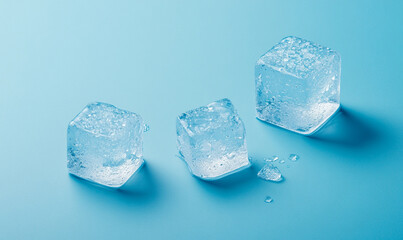 
Blue background with three scattered ice cubes.