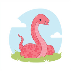 Cute cartoon pink snake with floral pattern, symbol of the year 2025 according to the eastern calendar