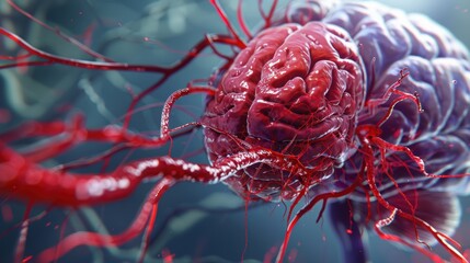 3D Cross Sectional Illustration of Brain Thrombus Causing Stroke - Medical Concept Visualization