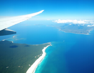 an airplane window capturing the wing slicing