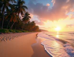 beach at sunset with golden sands