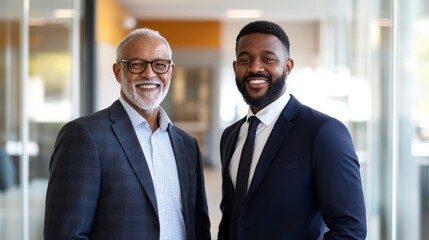 Two men in suits are smiling for the camera