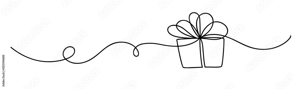 Poster one line drawing. abstract decorative horizontal border element with gift box and bow. beautiful han