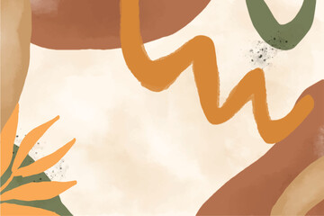 Abstract art banner featuring watercolor leaves branches combined with hand-drawn doodle scribble floral plants.
