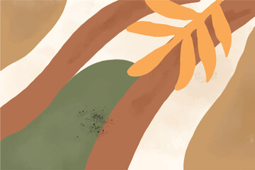 Abstract art banner featuring watercolor leaves branches combined with hand-drawn doodle scribble floral plants.
