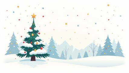 Obraz premium illustration of a Christmas tree standing in the snow during falling snow.