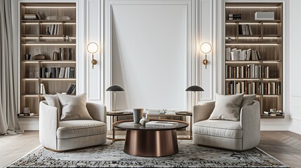 Modern Living Room Design Created by AI - Sleek Minimalist Interior with Cozy Seating, Natural Lighting, and Contemporary Decor Elements