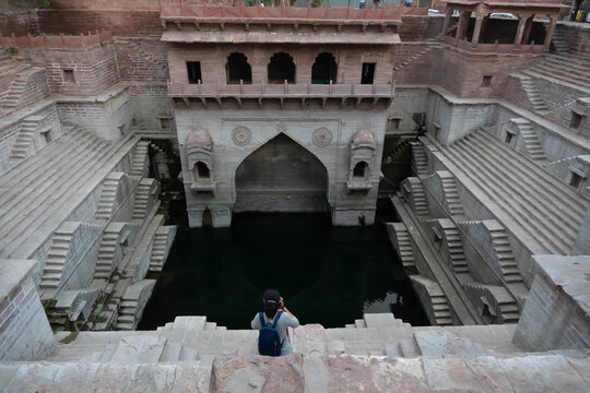Toorji's Step Well, Toorji ki Jhalara, Toorj ki jhalra, was built in 1740s.Hand carved step well bulit to provide water to the local people in the desert. Ancient architecture Jodhpur,Rajasthan,India.