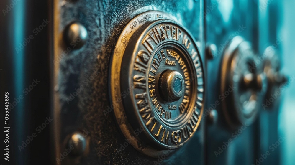 Wall mural a closeup view of a vintage safe lock that features intricate and detailed craftsmanship and design 