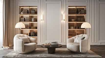 Modern Interior of Stylish Living Room ,Wall Mock Up, Frame , Poster with Beautiful Background, 3d render