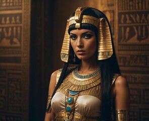 Cleopatra portrait of a woman in a dress , beautiful Cleopatra  , Egyptian queen portrait image  photo  