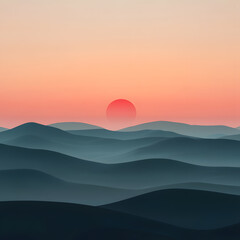 Breathtaking sunrise breaking through morning fog over rolling hills illuminating the landscape with soft golden light and serenity