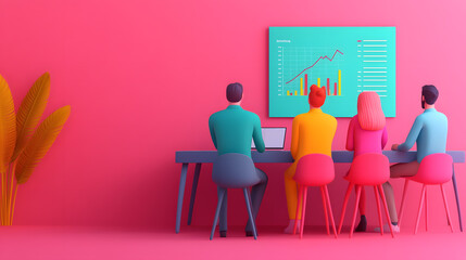 Collaborative team meeting focused on business strategy development with charts and project planning insights