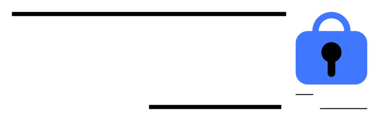 A blue padlock icon is placed on the right, symbolizing security. Horizontal lines imply structure. Ideal for online security themes, login interfaces, data protection, cybersecurity, and privacy
