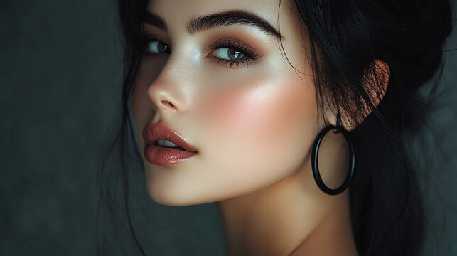 Gorgeous black-haired woman with dark earrings