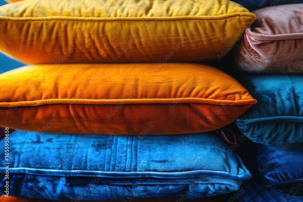 Poster a stack of pillows with different colors and textures