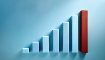 Progressive bar graph showing growth and achievement, isolated on a blue background.