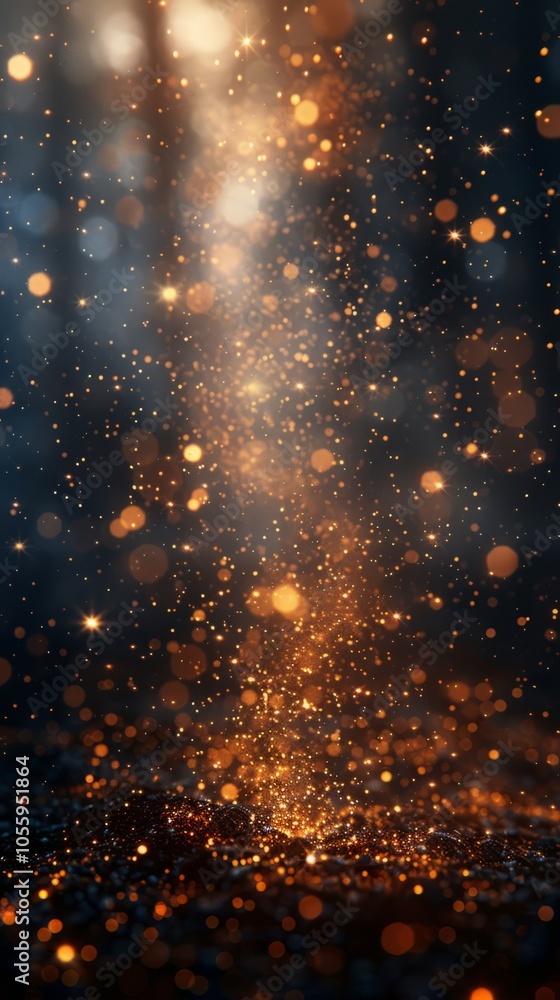 Poster a blue and orange background with many small dots. the dots are scattered all over the background an