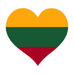 Lithuanian flag in heart shape, vector illustration on isolated background.
