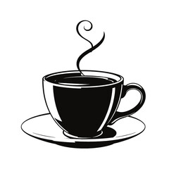 a black and white illustration of a cup of coffee.