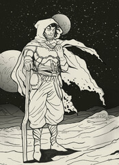 Man in desert black and white