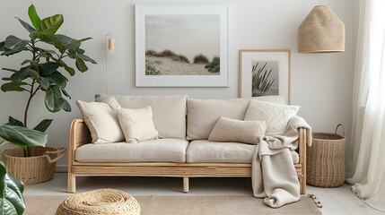 Modern Interior of Stylish Living Room ,Wall Mock Up, Frame , Poster with Beautiful Background, 3d render