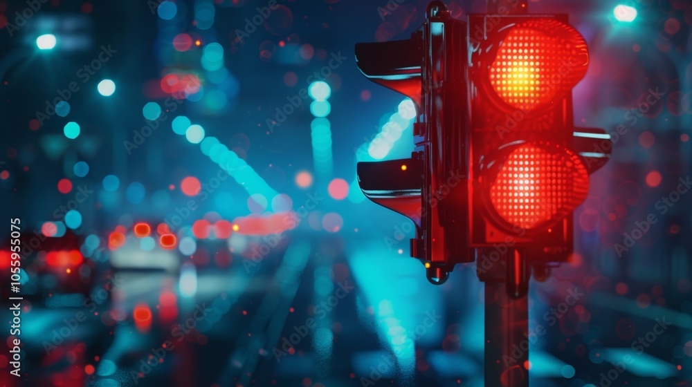 Poster smart traffic lights linked to 5g networks have the ability to adjust signal timings to accommodate 