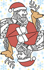 greeting card Santa Claus with bag and reindeer