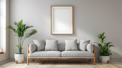 Fototapeta premium Modern Interior of Stylish Living Room ,Wall Mock Up, Frame , Poster with Beautiful Background, 3d render
