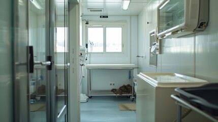 A separate room for the care and treatment of injured or sick animals complete with quarantine areas and isolation rooms.