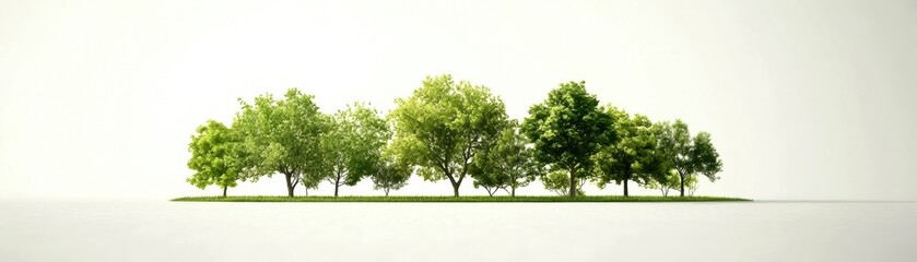 Obraz premium A row of lush green trees on a white isolated background.
