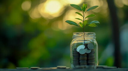 The demarcation of coins and the growth of the money concept with a tree growing