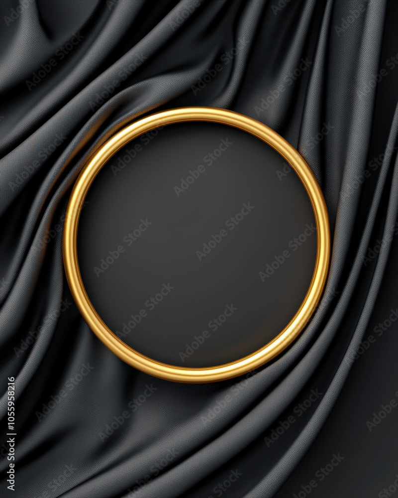 Poster A circular gold frame is placed on a textured black surface, creating a striking contrast and an elegant aesthetic.