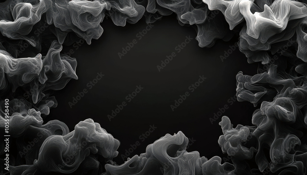 Leinwandbilder abstract black background framed by swirling, textured patterns in gray and white, creating a myster