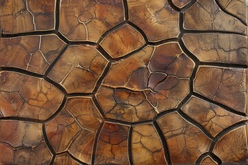 The image is of a brown and cracked surface, possibly made of stone or wood