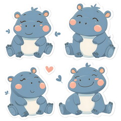 Naklejka premium Cute Cartoon Baby Hippos with Flowers