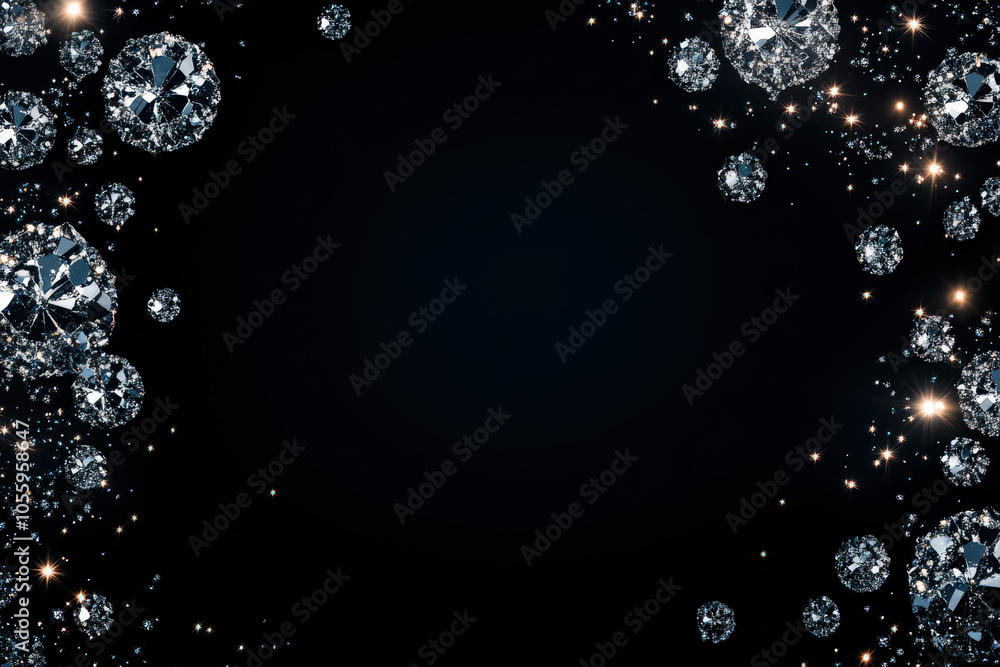Poster a mesmerizing arrangement of sparkling diamonds against a dark background, creating an elegant and l