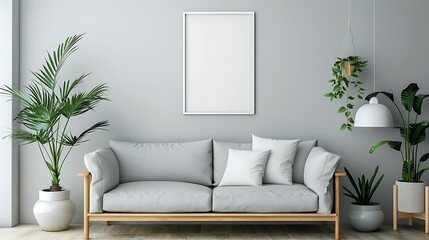 Modern Interior of Stylish Living Room ,Wall Mock Up, Frame , Poster with Beautiful Background, 3d render