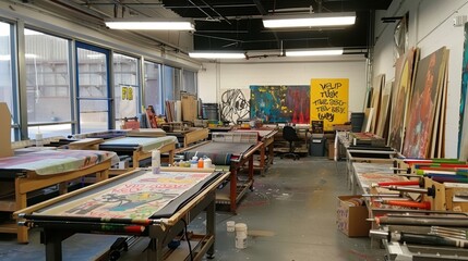 Screen Printing Workshop: Artists Crafting Designs on T-Shirts and Posters for Creative Projects