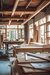 Custom Cabinetry Creation: Skilled Carpenters in a High-End Woodworking Workshop