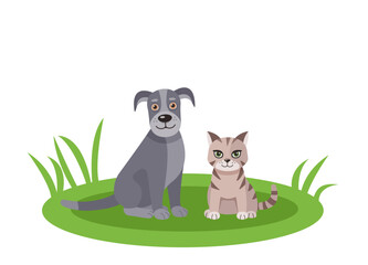 Pets. Cute cat and dog vector icon illustration, cat and dog silhouette on white background, eps, png, cat vector.Cute kitten. Cute puppy.