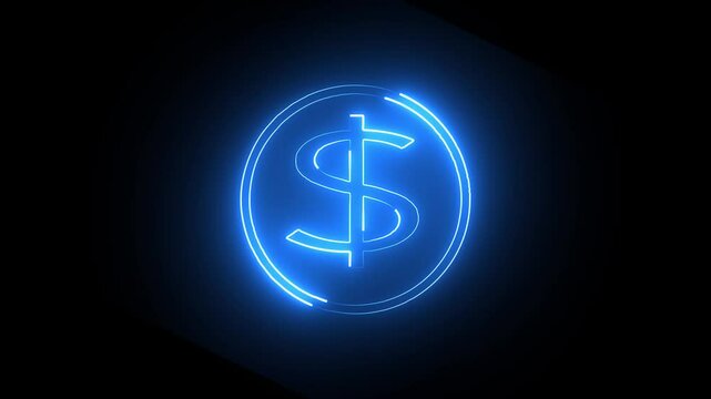 Abstract neon Dollar icon conceptual business animation on black background.