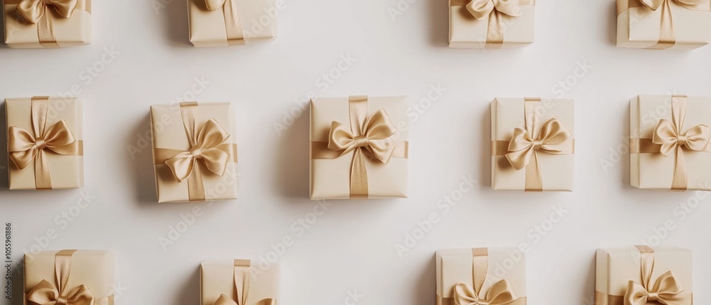 Poster a row of white boxes with bows on them